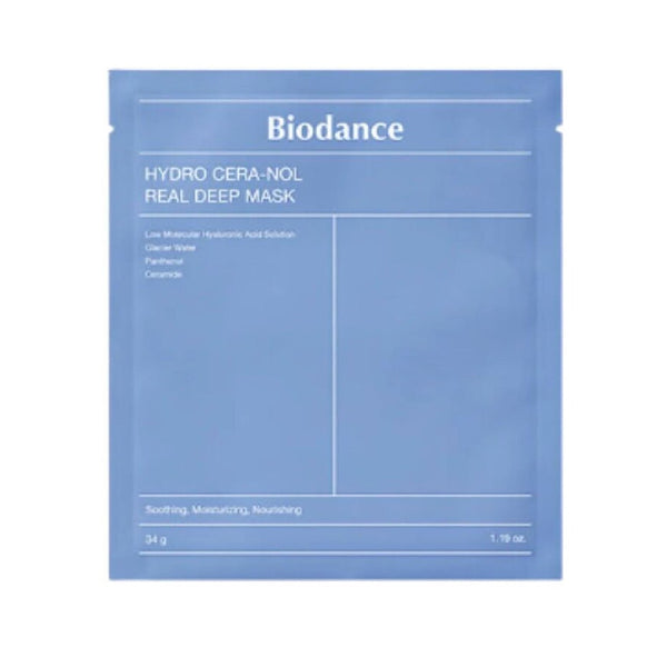 Biodance Hydro Cera-Nol Real Deep Mask for deep hydration and soothing, featuring ceramides and panthenol for sensitive skin.