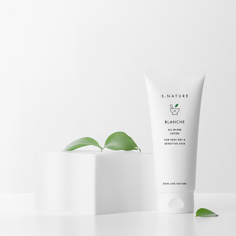 S.Nature Blanche All In One Body Lotion in a chic bottle, designed to provide deep hydration, improve skin texture, and brighten the complexion, making it an essential part of your K-beauty skincare regimen for healthy, radiant skin.