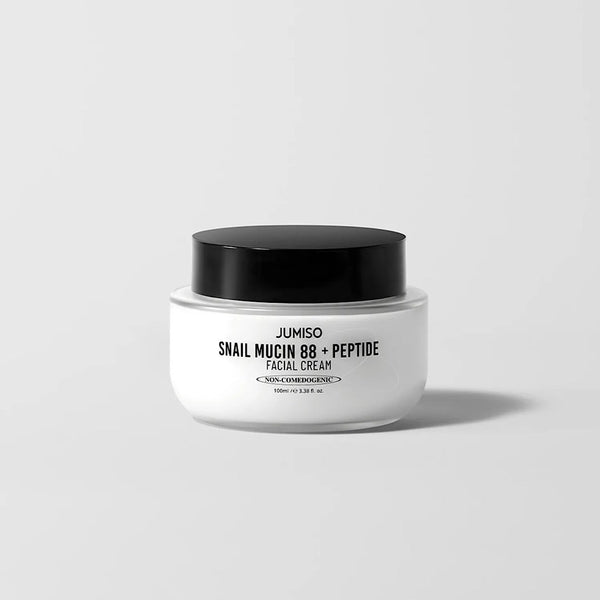 Jumiso Snail Mucin 88 + Peptide Facial Cream 100ml – hydrating facial cream infused with snail mucin and peptides, revitalises skin, reduces fine lines, and improves skin texture for smoother, plumper skin.