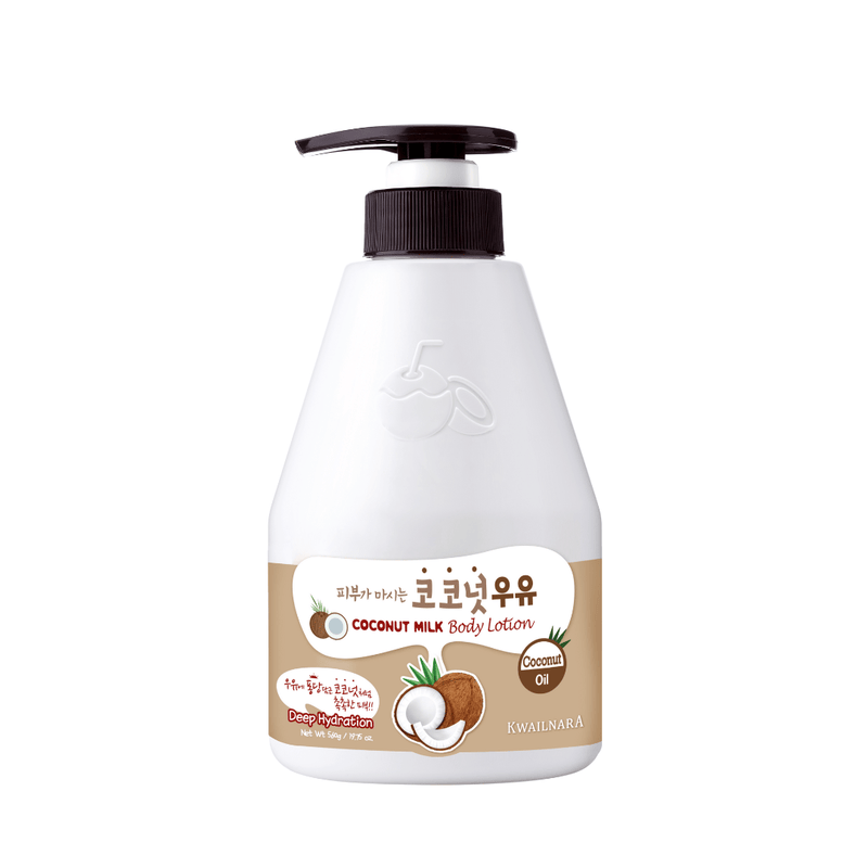 Kwailnara Coconut Milk Body Lotion, a premium Korean skincare product for deep hydration and radiant skin, ideal for daily body care routines.