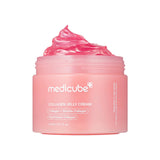 Close-up of Medicube Collagen Jelly Cream, featuring collagen peptides for plumping and firming, trending on TikTok for Korean beauty enthusiasts.