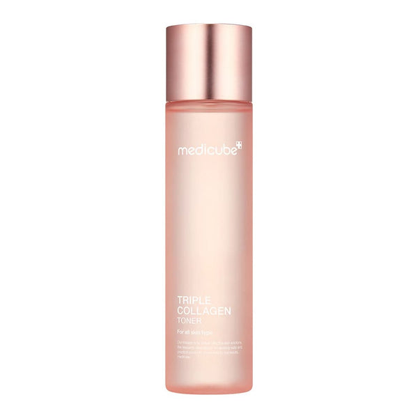 Medicube Triple Collagen Toner 140ml, featuring Triple Collagen Complex for firm, hydrated, and glowing skin, ideal for Korean skincare routines.