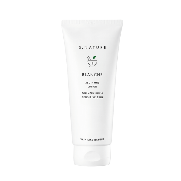 S.Nature Blanche All In One Lotion in a sleek bottle, formulated with nourishing ingredients to hydrate, brighten, and even skin tone, making it a must-have in your Korean skincare routine for all skin types.