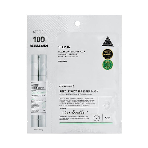 VT Cosmetics Mild Reedle Shot 100 2-Step Mask – Korean skincare with Reedle Shot 100 for pore care and sheet mask for hydration and improved skin texture.